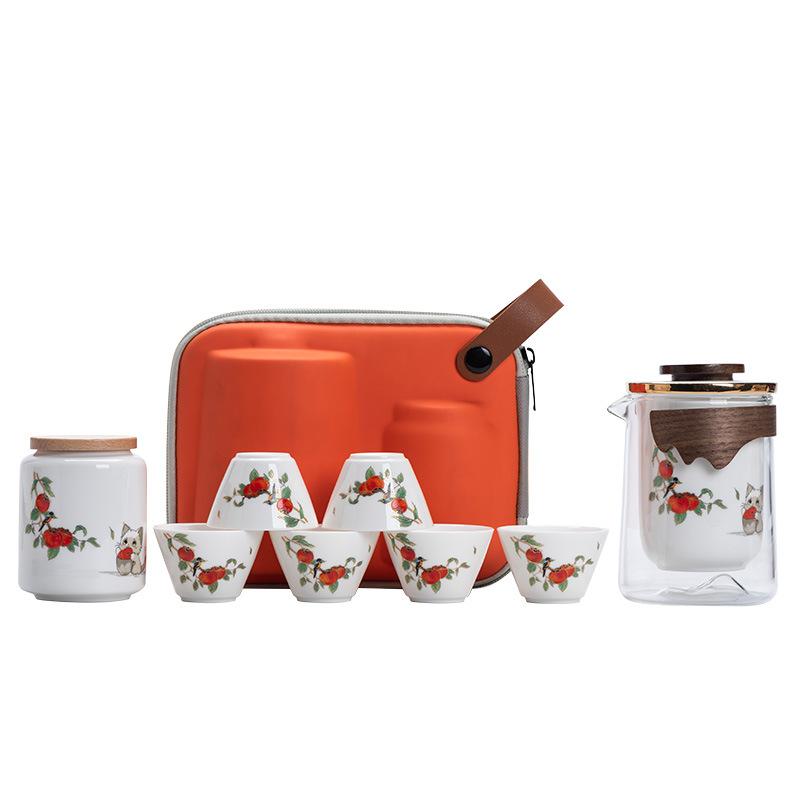 Persimmon Ruyi Suet Jade Kung Fu Travel Tea Set Outdoor Portable Set Gift Box Business Gifts