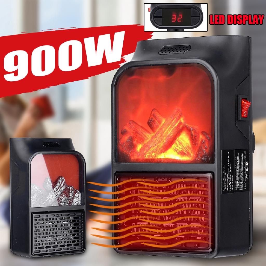 900W Mini Air Warmer Household Wall Handy Fan PTC Ceramic Heating Stove Radiator Electric Wall-outlet Flame Heater