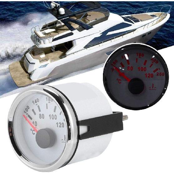 Water Temperature Gauge,52mm/2in Marine Engine Water Temperature Gauge 40 120 ℃ Temp Meter for Boat RV(White Dial Silve)