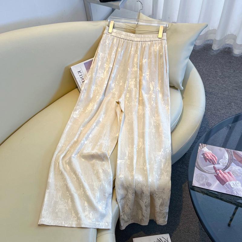 Silk Jacquard Wide-Leg Pants for Middle-Aged Women - Ethnic Style Retro Slimming Design