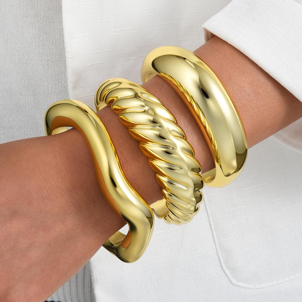 IF ME 3Pcs/Set Classic Geometric Wide Bangles for Women Geometric Smooth Gold Silver Color Chunky Bracelets Party Jewelry Accessories