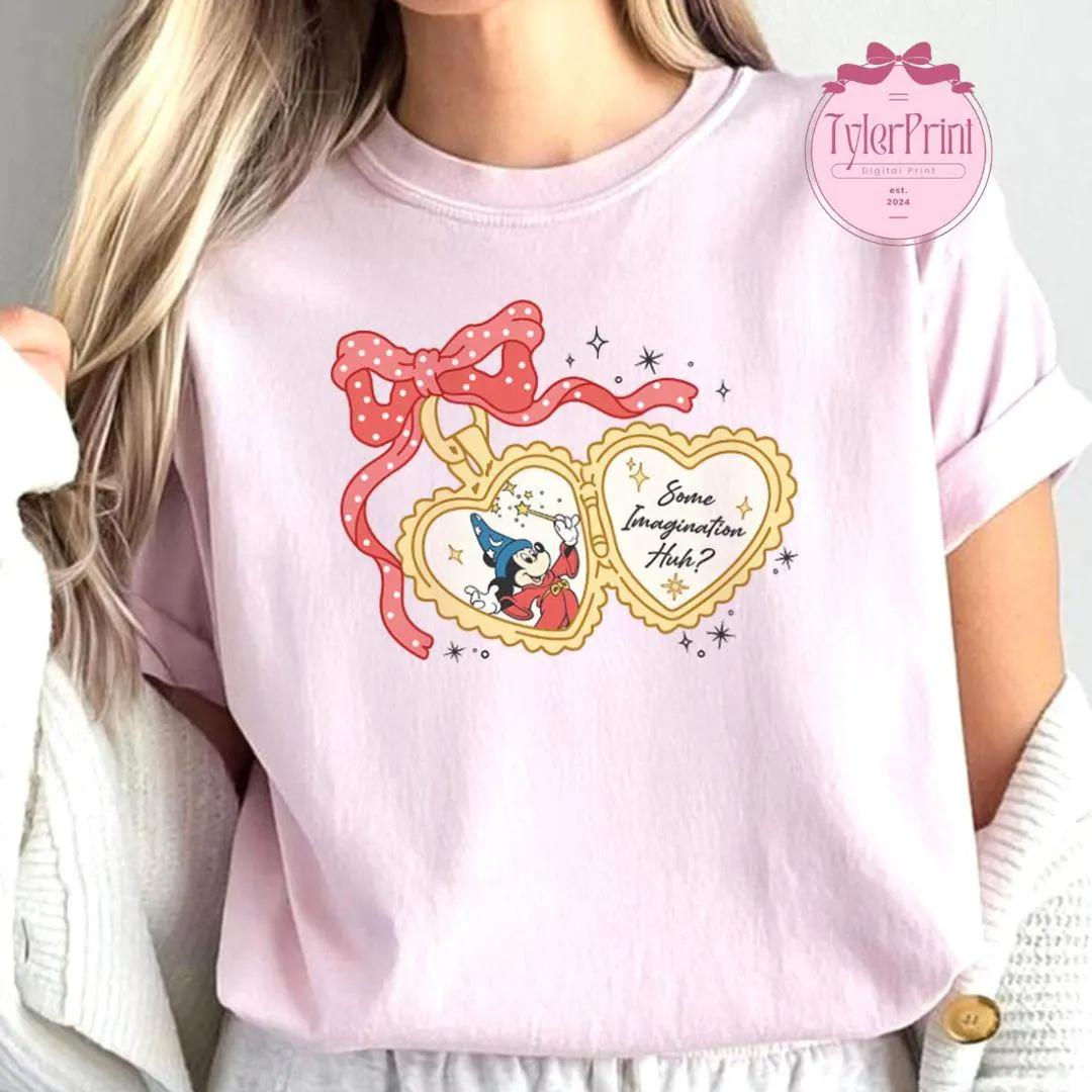 Coquette Bow Retro Fantasia Movie Shirt Mickey And Minnie Tshirt Unisexs Summer Thin Breathable Magic Kingdom Shirt S