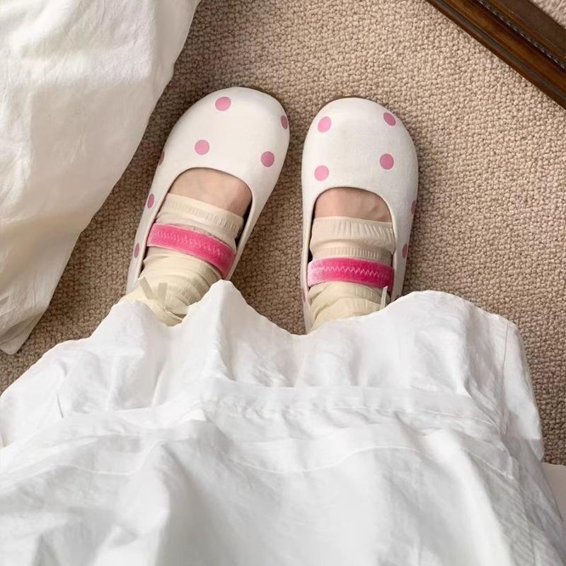 Mary Jane Women's Shoes Comfortable Shoes Cute Polka Dot Puffs Soft Sole One Pedal Flat Single Shoes Women