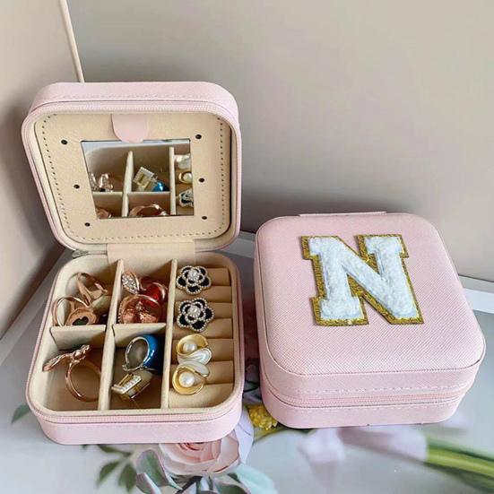 Scatola Organizer per Gioielli Decorazione Alfabetica Multi Scomparti Custodia per Gioielli Orecchini Collane con Specchio Articoli per la Casa