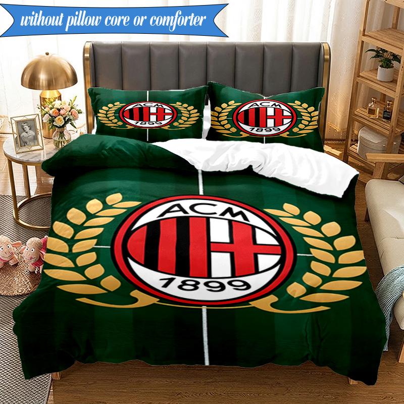 Set Biancheria da Letto Morbido Stampato AC Milan 3 Pezzi, Include 1 Copripiumino e 2 Federe Perfetto per Camera da Letto, Dormitorio, Regalo per Fan
