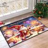 1pc, Christmas Holiday Doormat, Merry Christmas Gnome Santa with Champagne Glass, Fireworks Night Sky Snowy Village Candle Christmas Ball Pattern Floo