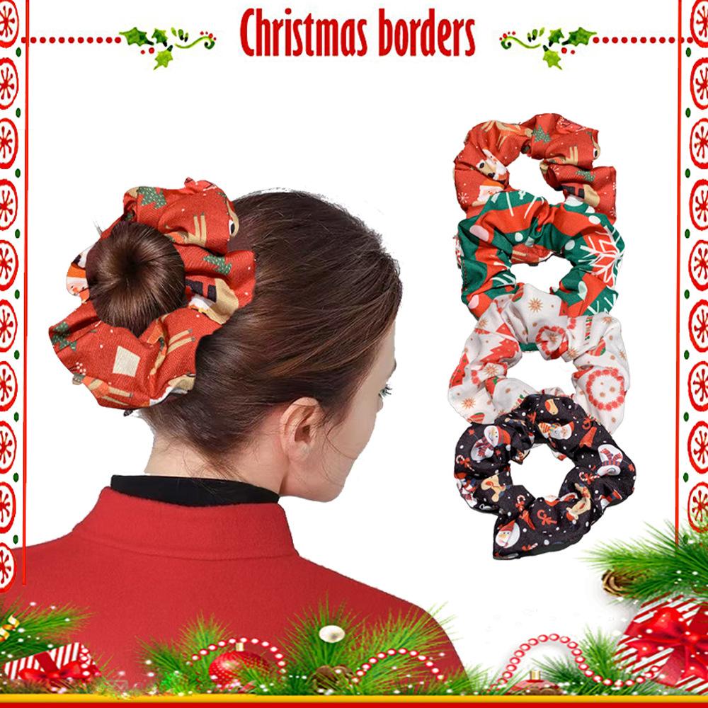 4pcs Set Fashionable Minimalist Girls' Christmas Hair Ties,High-Elasticity Non-Damaging Hair Bands with Christmas Element Prints