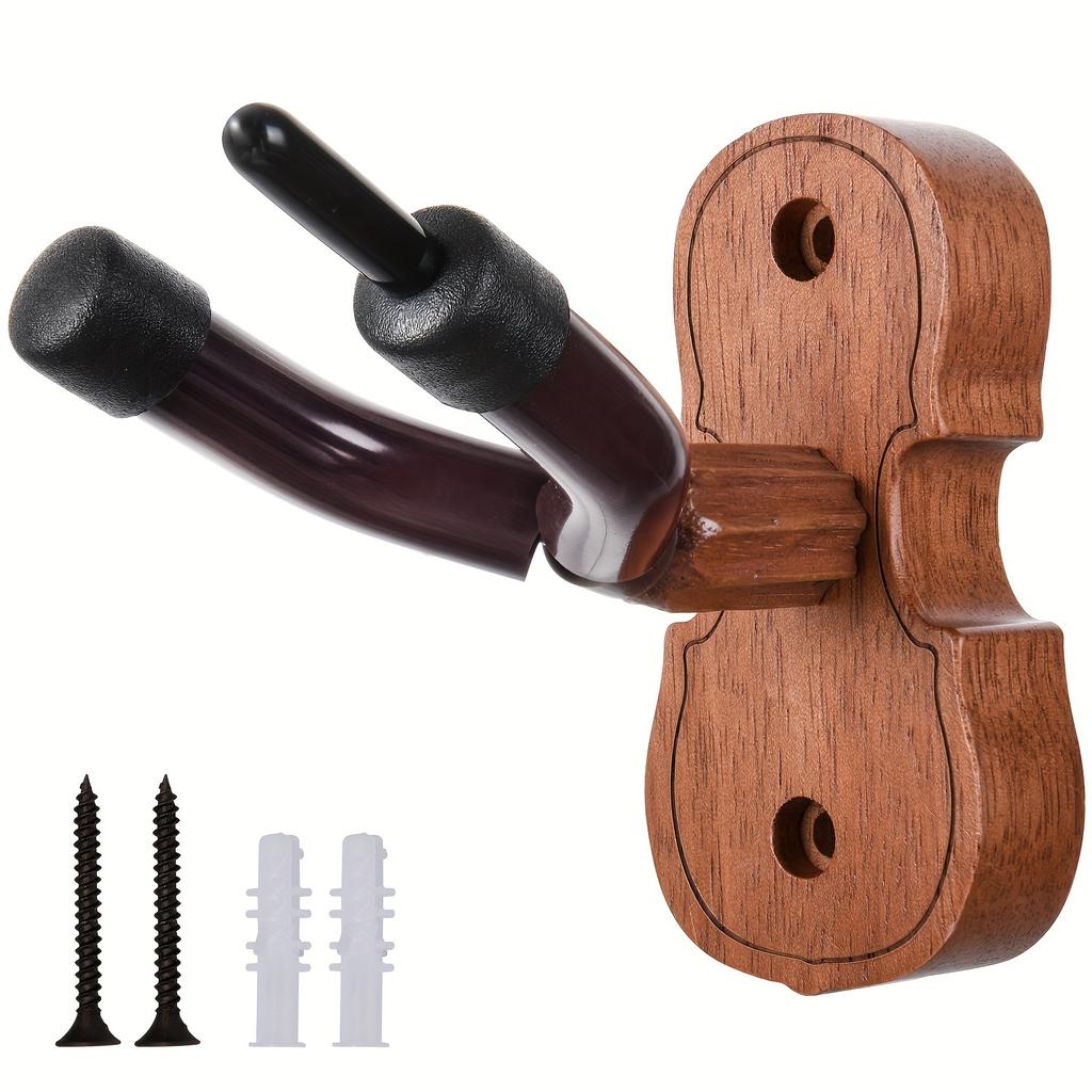 Traditional Wooden Violin Wall Mount Hanger with Bow Holder - Polished Finish, Easy Installation, Sturdy Hardwood Wall-Mounted Rack for Violins