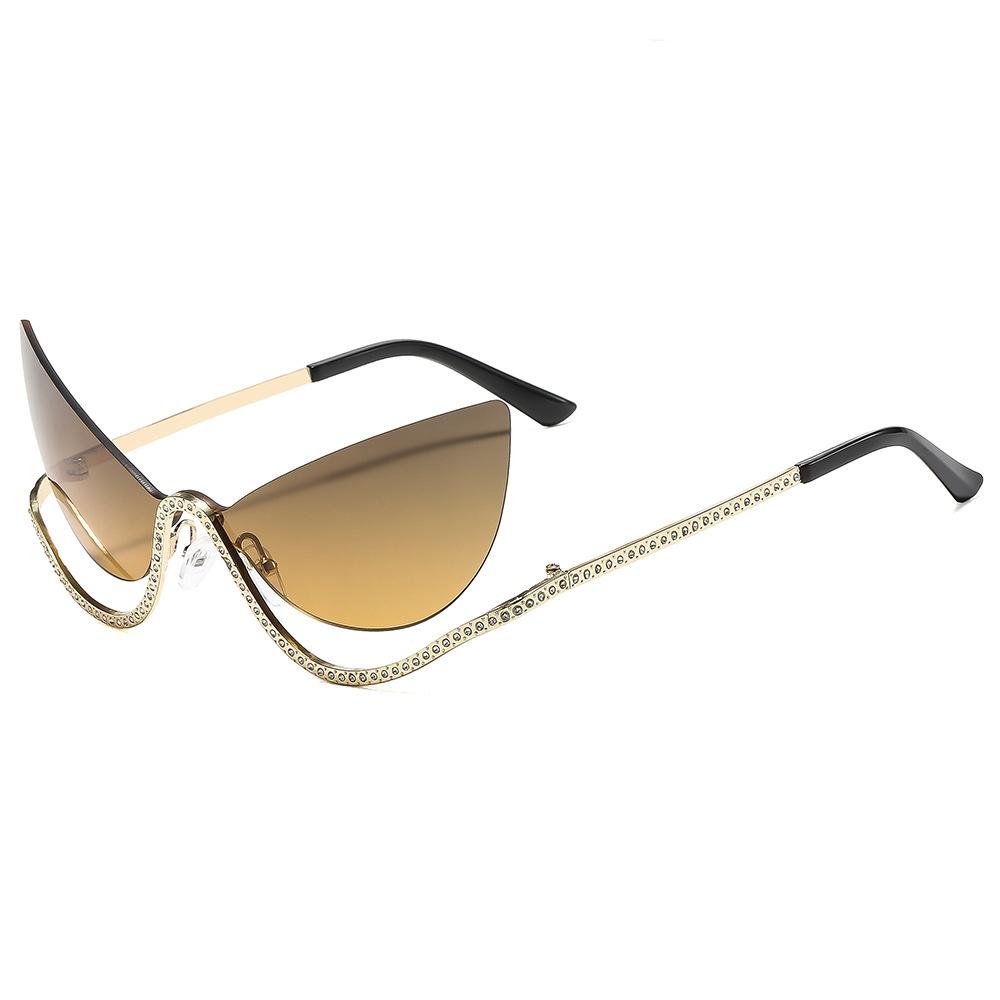 Luxury Frameless Gradient Cat Eye Women Sunglasses  Personalized Rhinestone Frame Inlaid Design High End Men Glasses Uv400