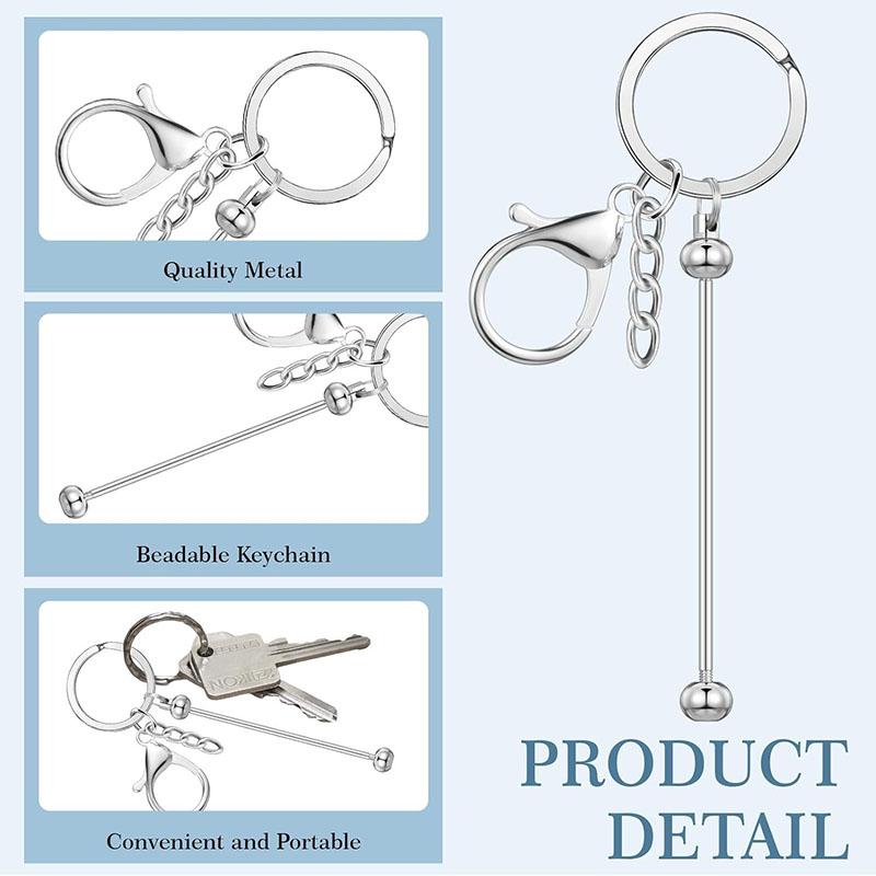 WTEMPO Zinc Alloy Beading Rod Keychains Key Ring Chain Rod Handmade DIY Beaded Keychains Creative Bag Decor Hanging Pendants Festival Special Gifts