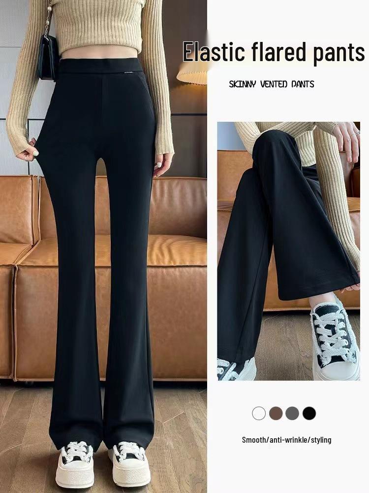 

Маленькие подковы 2024 Черные брюки микроклеш с высокой талией для весны и осени XS