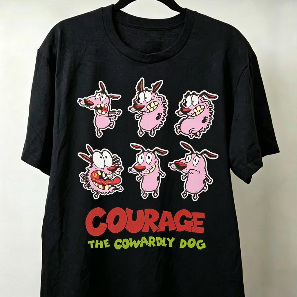 Vintage Courage the Cowardly Dog Cartoon Print Short Sleeve TShirt Retro Unisex Graphic Tee S Nostalgia Summer Streetwear Top
