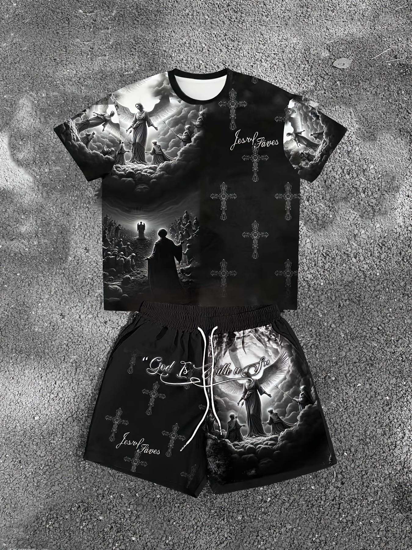 

Summer Men s 3D Angel Christ Printed Comfortable Breathable Round Neck T-shirt Shorts Outdoor Casual Fashion Clothing 6XL