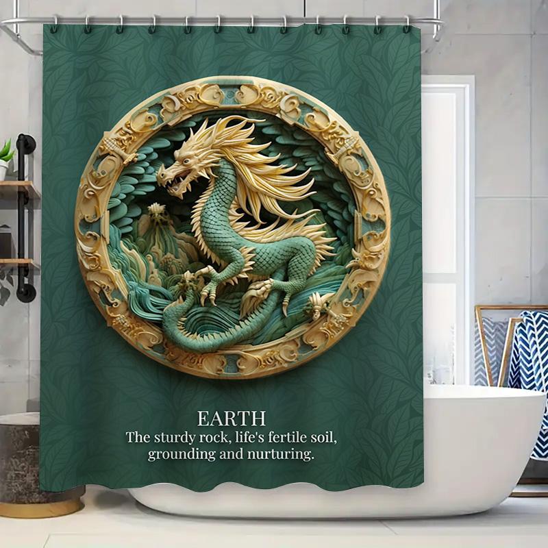 

Golden Dragon Shower Curtain: Perfect Addition For Your Bathroom Decor With Earth Element Design Green Gold Fabric Waterproof Ba W60H190(CM)-1 Pcs