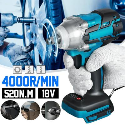 Chave de Impacto Elétrica Recarregável 520N.M Sem Escovas 1/2 Soquete Chave Sem Fio Ferramentas Elétricas 7000rpm para Bateria 18V NOVO