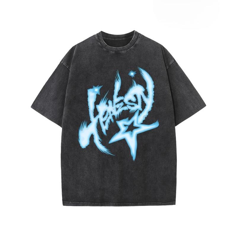 

European sizes Men s Washed Distressed Batik T-Shirt - Thickened Cotton Crew Neck Short Sleeve Tee with Streetwear Print, Casual Short Cut Fit 5XL
