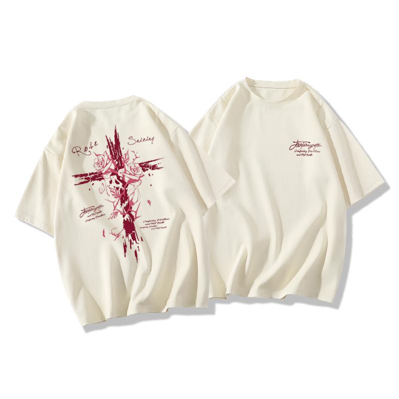 2025 New Rose Cross Summer 100 Cotton Tshirt Adults Men Outdoor Daily Cool Comfortable Versatile Soft Breathable Shortsleeved