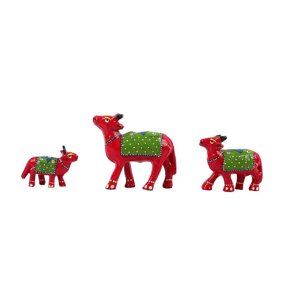 Set mit 3 ROTEN Kuh-Dekofiguren für Heimdekoration, Tischdekoration und als Geschenk (10x9, 7.5 x6.5,6x5 CM) (rot)