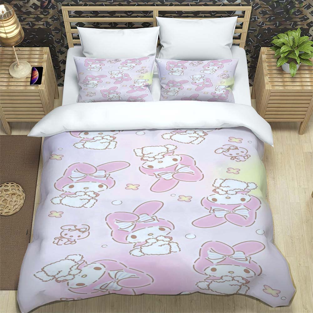 The My Melody Cartoon-patterned Three-piece Bedding Set, Including a Duvet Cover and Two Pillowcases, Is the Perfect Choice for