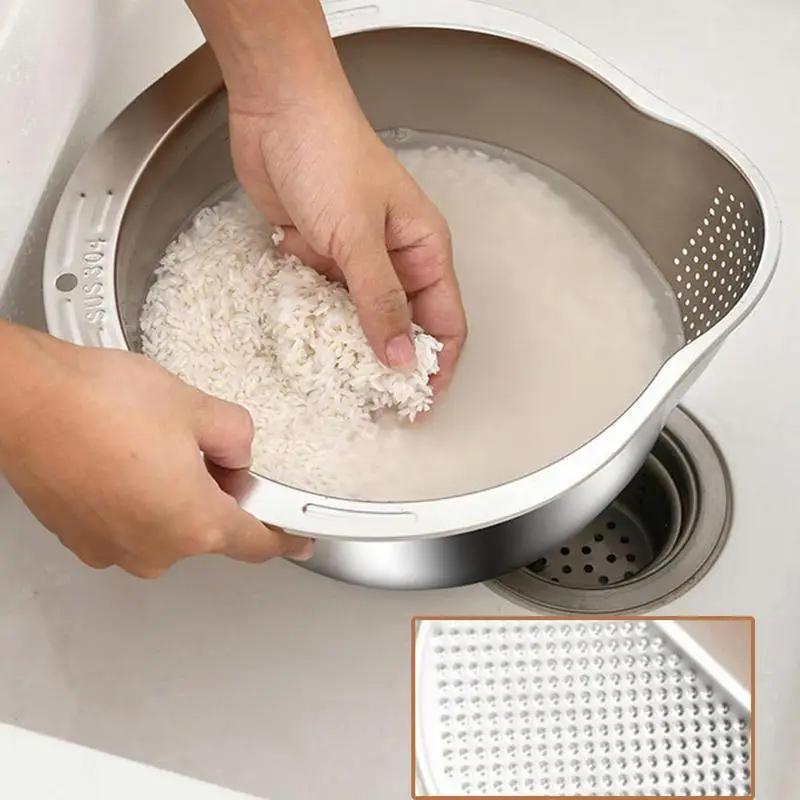 Rice Washer Strainer Bowl Stainless Steel 304 Rice Washing Bowl Rice Sieve Colander Fruit and Vegetable Strainer Kitchen Tools
