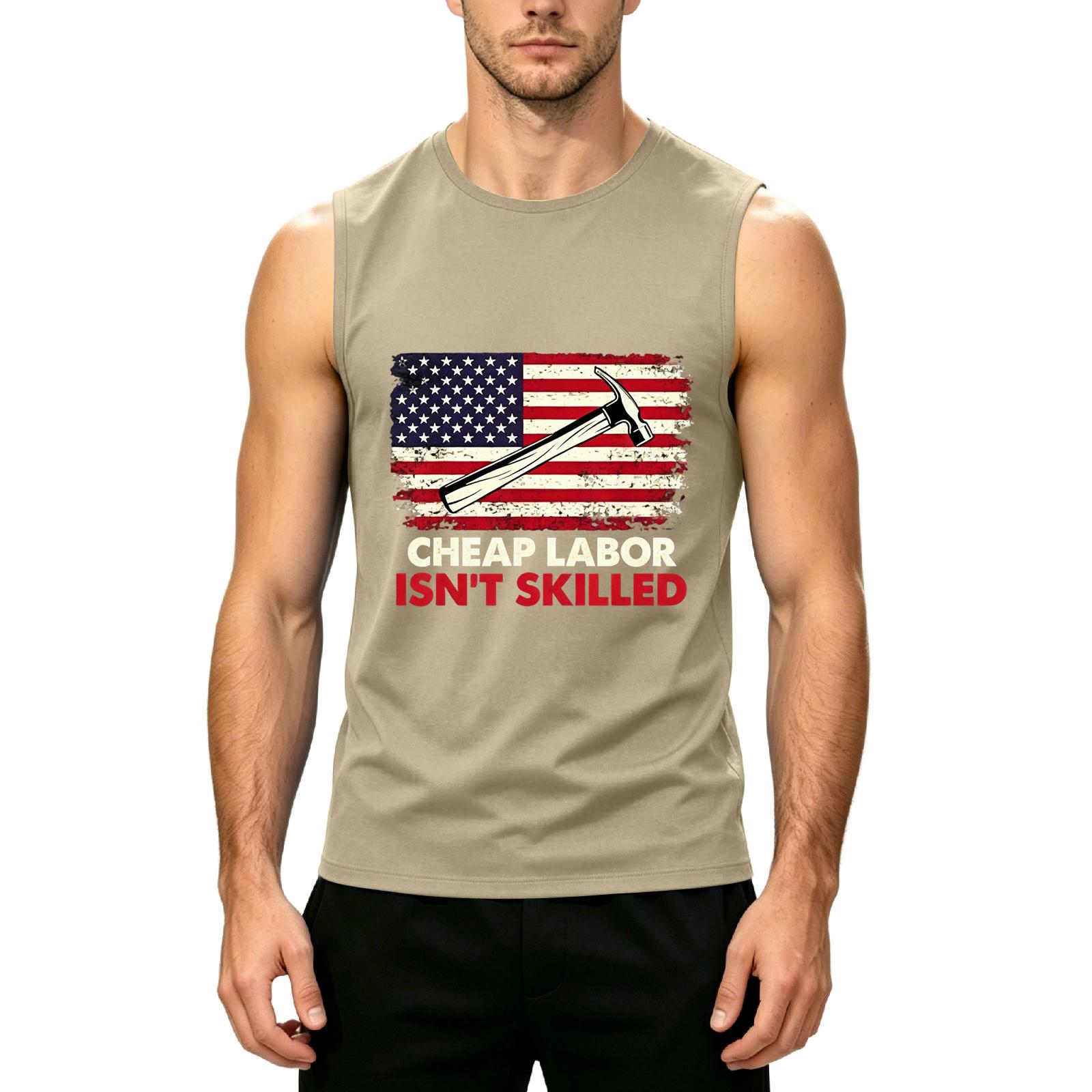 

Men s Sleeveless Casual Tank Top Labor Day Graphic Print Muscle Fit Lightweight Summer Shirt XL хакі