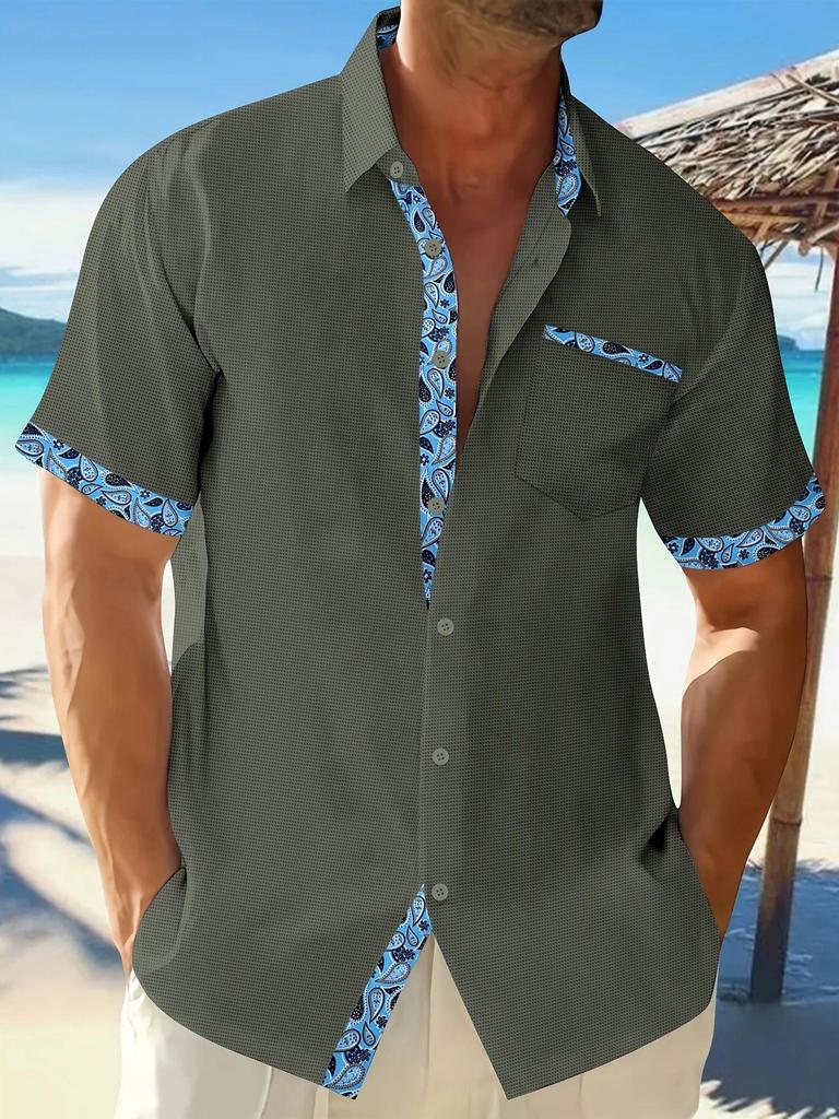 2025 Summer Men's Plaid Cashew Casual Short-Sleeve Beach Shirt