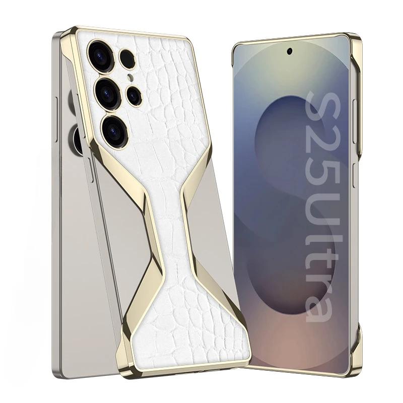 Electroplate Leather Galaxy S25 Ultra Phone Case for Samsung Galaxy S25 Ultra  Plating Plastic Hard Shell Protective Back Cover