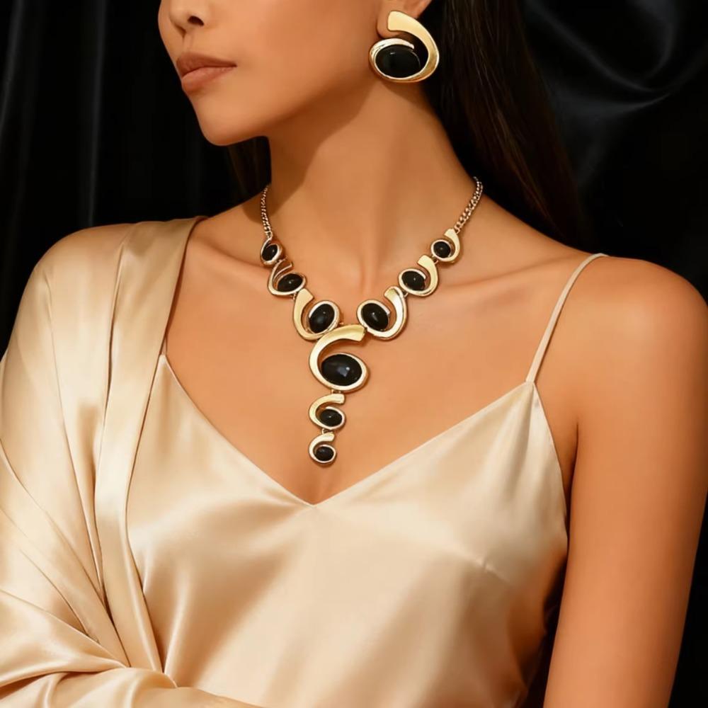 3Pcs/Set Geometric Women's Fashion Jewelry Set Spiral Long Y-shaped Necklace  Bridal