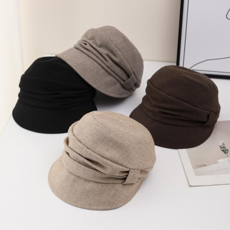 Autumn and winter gray woolen cap women's pleated stacked versatile newsboy hat spot