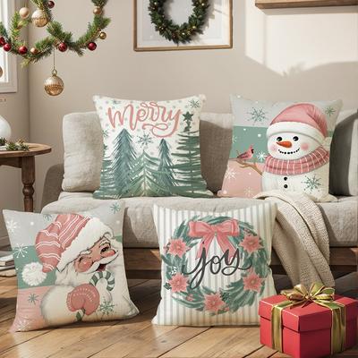 Pink Christmas Pillow Cover Nordic Polyester Print Living Room Sofa Cushion Cover Bedroom Bedside Pillow