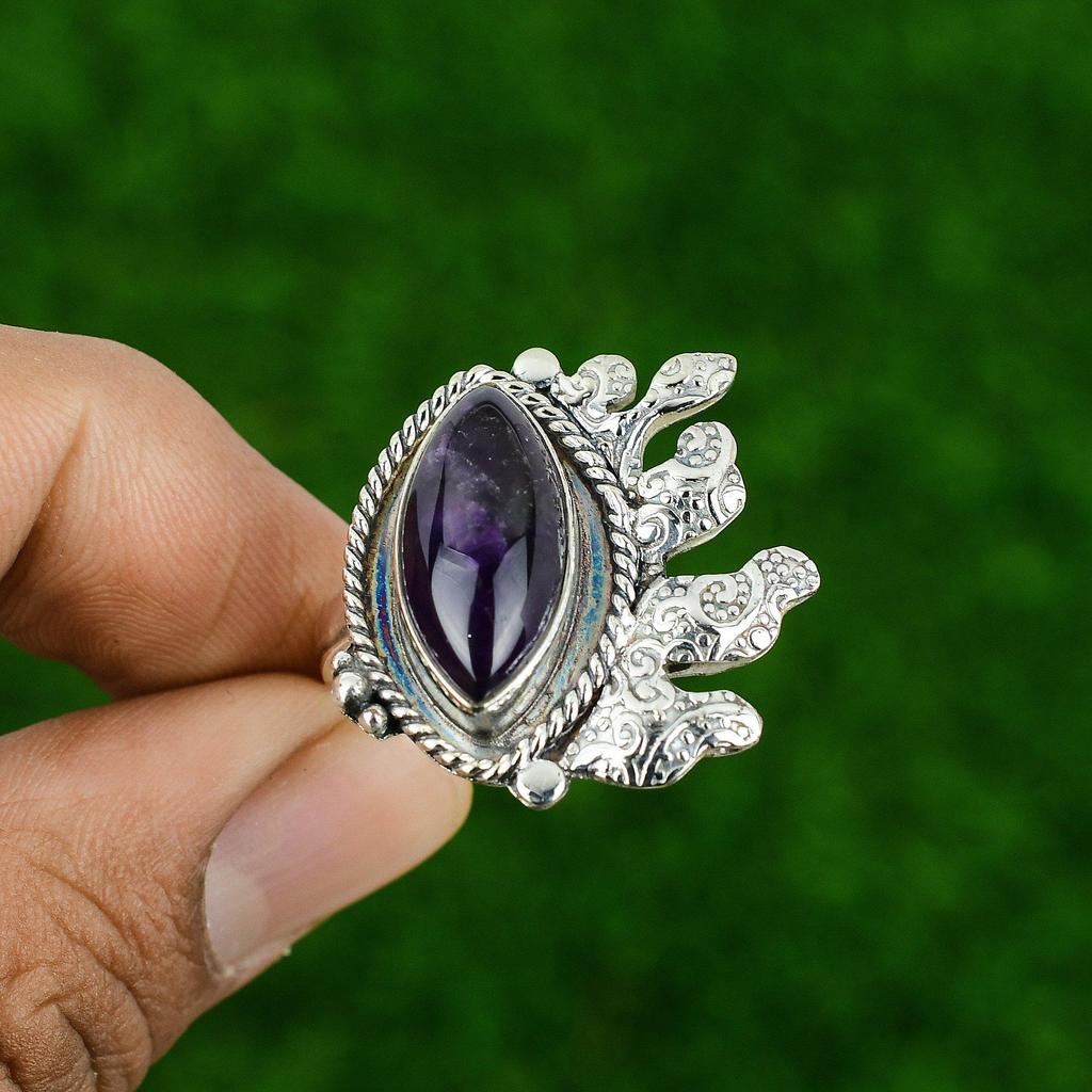 Natural African Amethyst 925 Silver Multi Stone Adjustable Ring For Girls