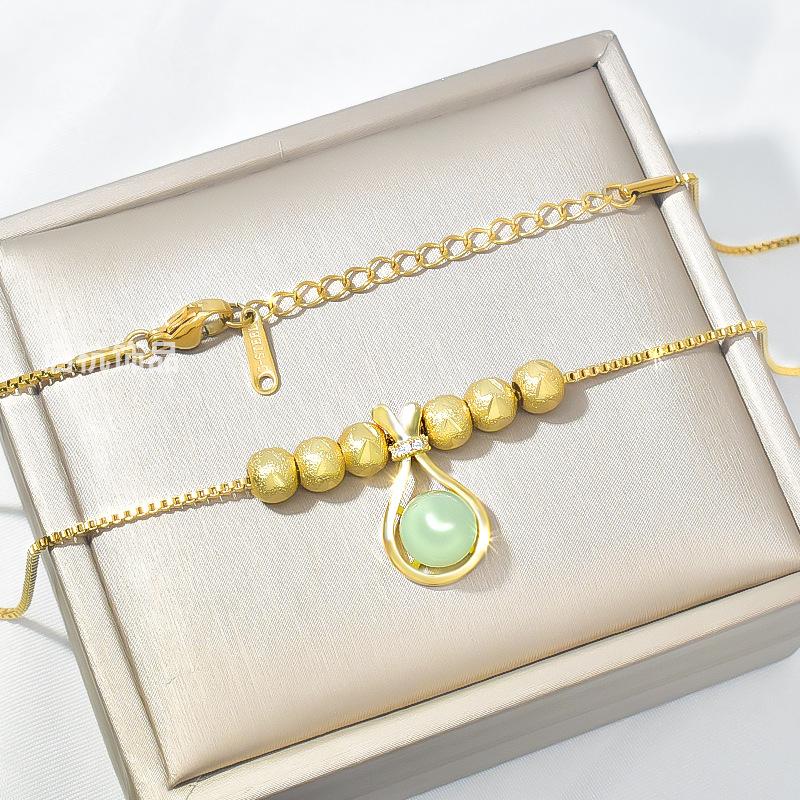 The Same Green Lucky Bag Necklace Women'S High-Value Retro Lucky Bead Pendant