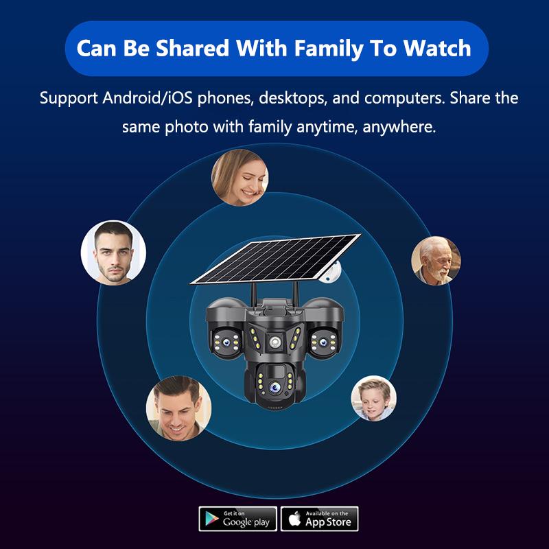 Cameră Solară 4G de Exterior Obiectiv Triplu Trei Ecrane 15MP Cameră IP cu Panou Solar Baterie Încorporată Detectare Mișcare PIR Cameră CCTV