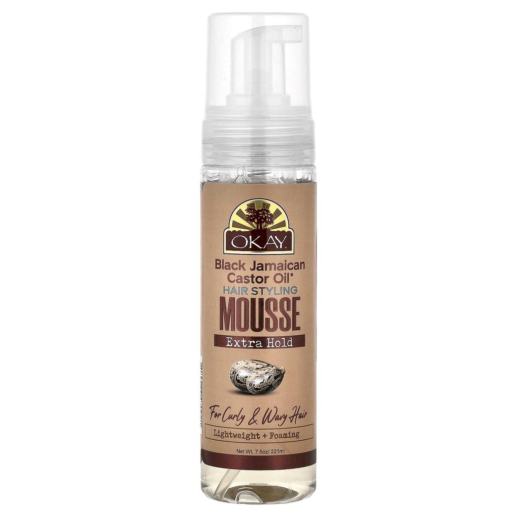 Okay Pure Naturals Black Jamaican Castor Oil®, Hair Styling Mousse, Extra Hold, Curls and Wavy Hair, 7.5 Oz (221 Ml)