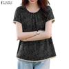 ZANZEA Women Ethnic Print Summer Casual Round Neck Short Sleeve Blouse