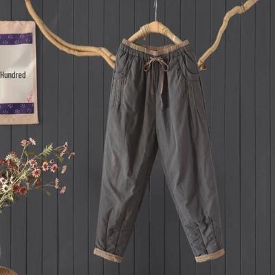 Women's Winter Lace-Up Color Block Harem Pants - Warm, Loose, Slimming, Cotton Long Pants