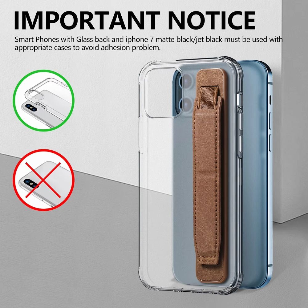 New Wristband Phone Finger Grip Strap Telescopic PU Leather Cell Phone Holder Self-adhesive Bracket for Most Smartphone