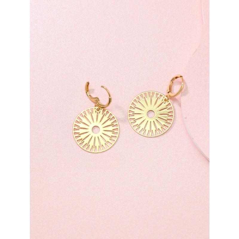 

Ретро простые круглые полые резные круглые серьги