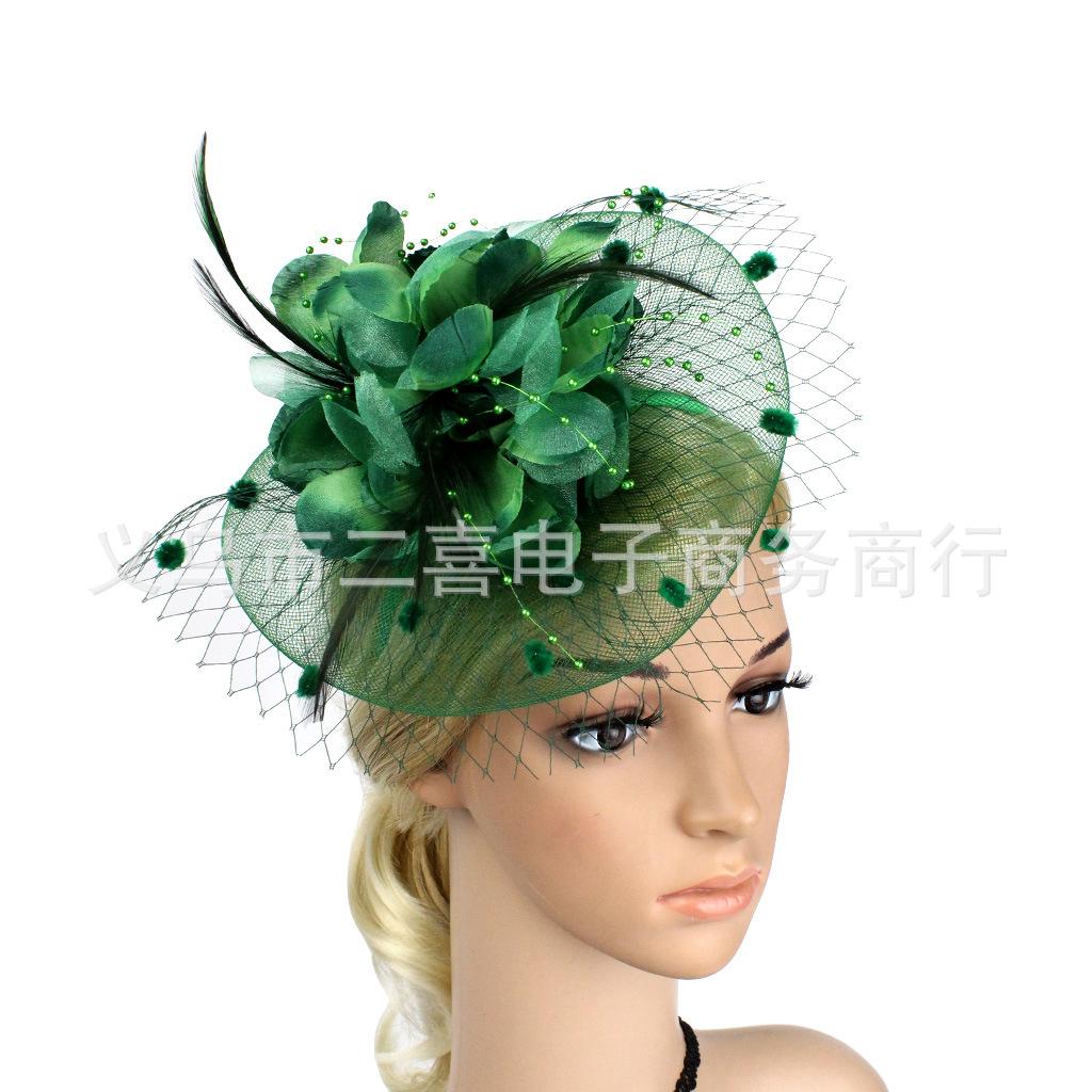 Europe and the United States new feather headdress bridal mesh hairpin bow top hat hair accessories headband jewelry