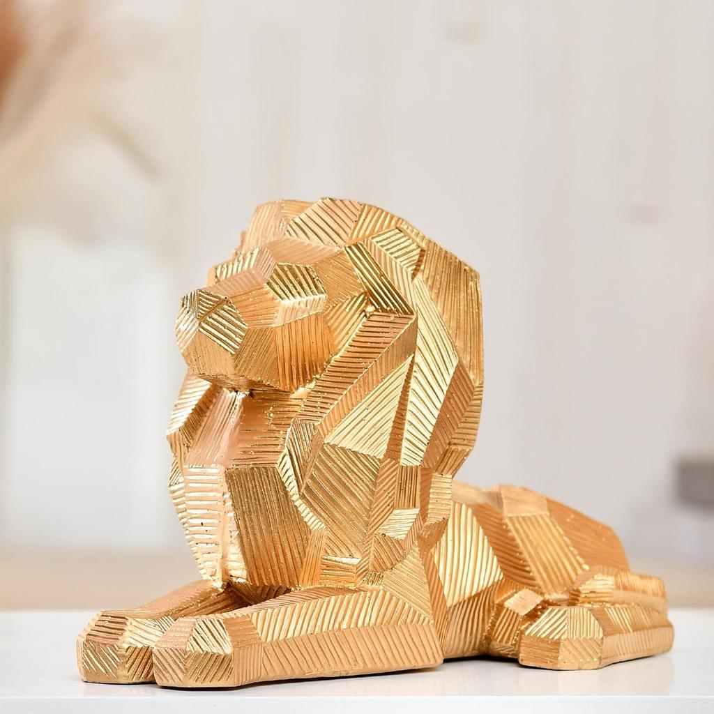 Basics Majestic Geometric Lion Sculpture | A Bold Emblem of Strength & Success | Power-Packed Décor Statement Pack of 1, Golden, Resin