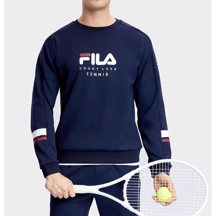 FILA Warm Breathable Durable Crew Neck Long Sleeve Sweatshirt Men tops Dark-Blue A11M333203F