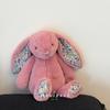 Cute Long Ear Bunny Plush Toy Floral Stuffed Rabbit Doll Comfortable Soft Cuddly Fluffy Bunny Plushie Birthday Gift Room Decor