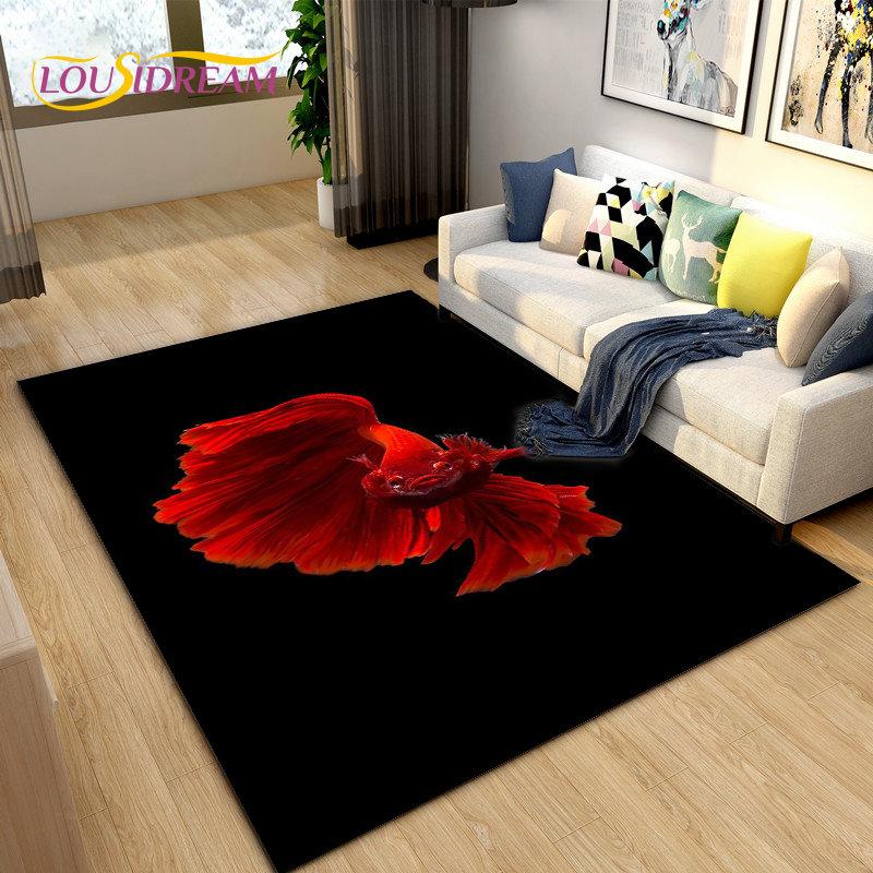 Covor de zonă 3D Fish Golden Arowana Betta Fish, covor pentru sufragerie, dormitor, canapea, covoraș, decor, covoraș anti-alunecare pentru joacă pentru copii