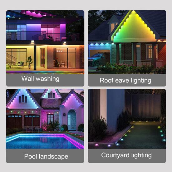 LED Light Strip with US Power Adapter IP67 Waterproof Outdoor RGB Light Adjustable Brightness Modes Patio Decorative Light