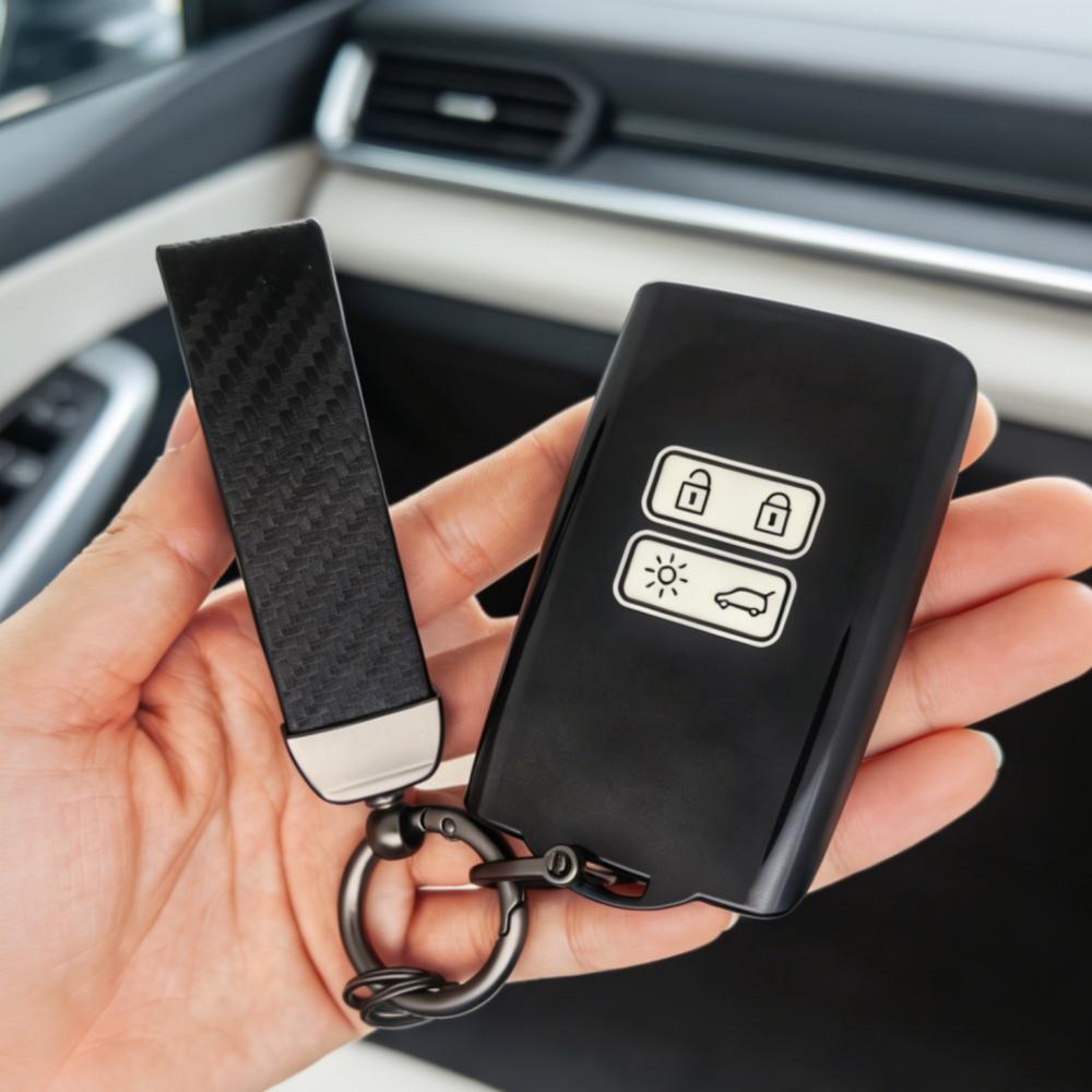 Car Key Case Cover With Lanyard For Renault Koleos Captur Megane Clio Scenic Talisman Arkana For Dacia Sandero Card Fob