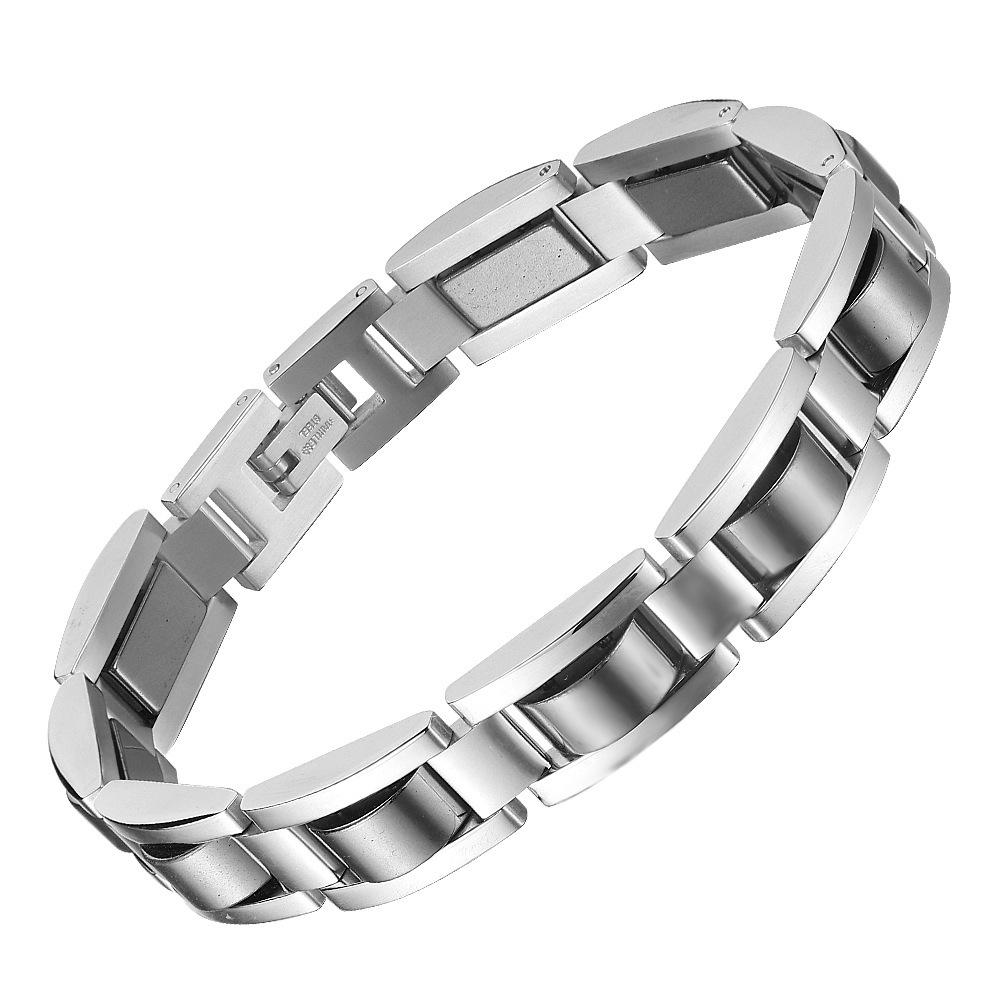 Pulseira Masculina de Aço Inoxidável Preta de Pedra Biliar de 12 mm de Largura Pulseira Magnética Removível Preta para Saúde Biológica