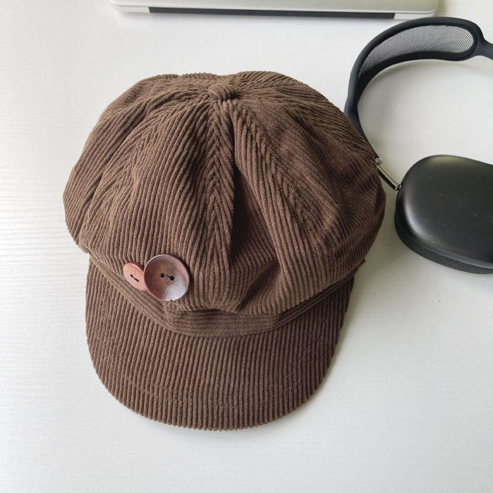 Y2k Double Button Berets Hat Japanese Painter Hat Retro Corduroy Baseball Cap  Winter