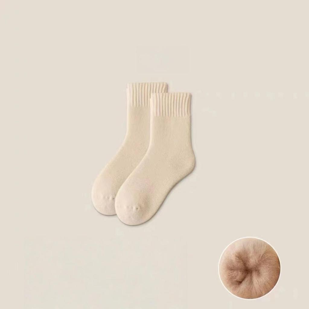 1 Pairs Women's Thickened Mink Socks Plush Sleepwear Solid Color Warm Middle Tube Autumn Winter Home Socks