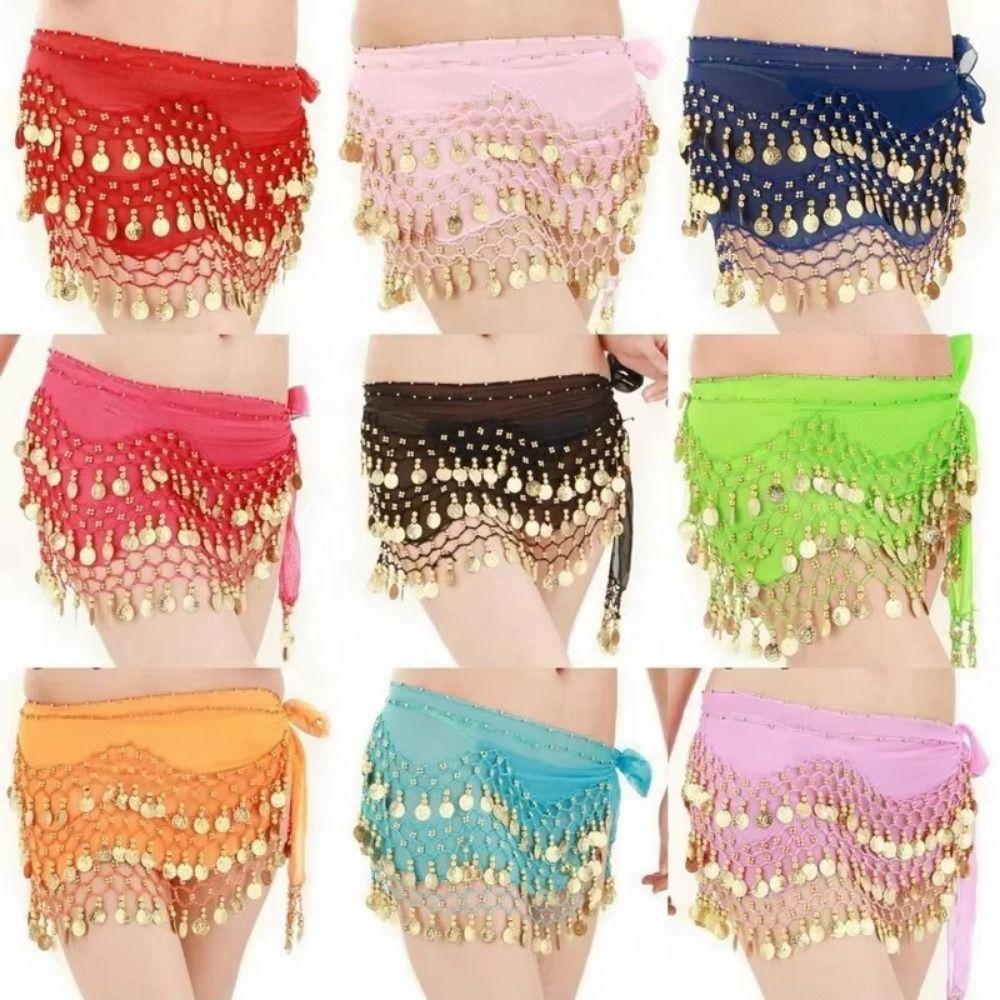 Adjustable Bellydance Waist Chain Gold Color Coins Hip Scarf Wrap Female Accessories