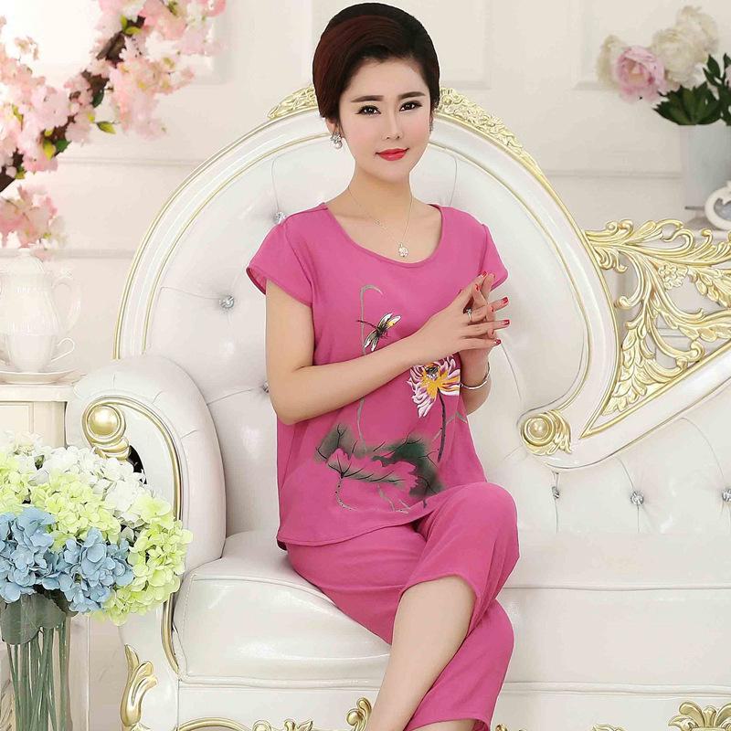 Women's Summer Cotton Linen Pajama Set – Short-Sleeve Two-Piece for Middle-Aged & Elderly, Versatile for Home or Outdoor Wear
